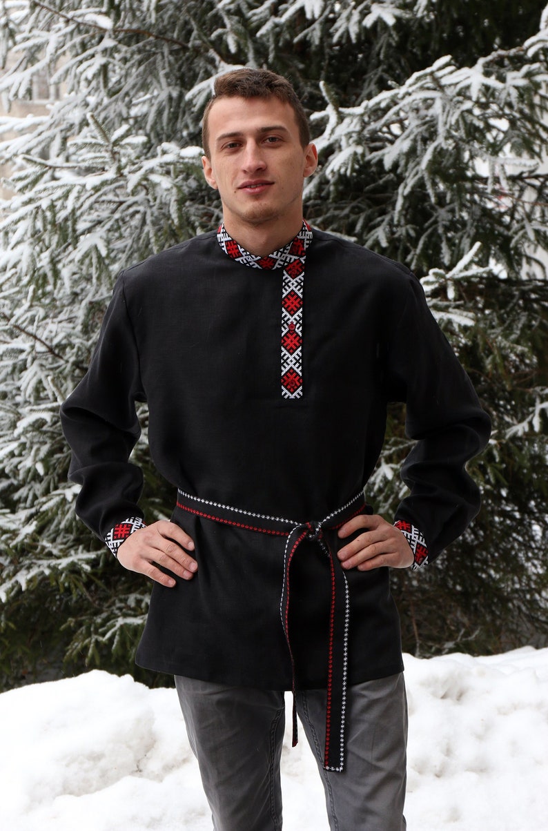 Russian Slavic Traditional Linen Embroidered Shirt Linen 2 Etsy