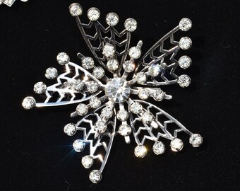 Broche étoile/flocon De Neige Vintage Strass Argenté AB - Bijou De Fête Occasion