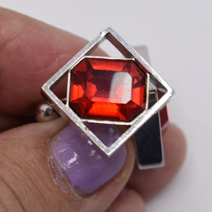 Vintage Hickock Red Square Cufflinks - Silver Tone with Red Square Glass Stone - Vintage Cufflinks