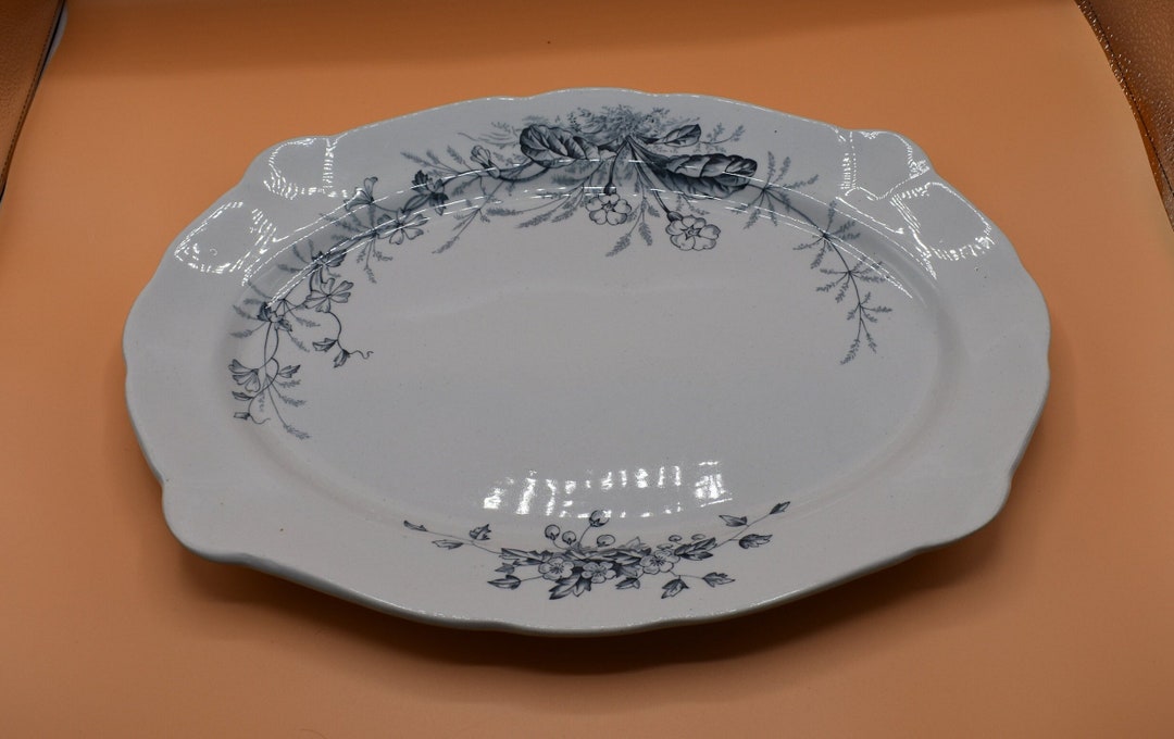 Antique Bedford Platter Semi Porcelain White With Blue Etsy