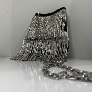 Silver Fringe Bag: Handmade Beaded Party Purse