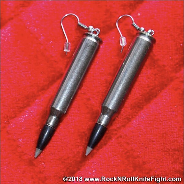 Silver & Black Bullet Earrings - 5.56mm