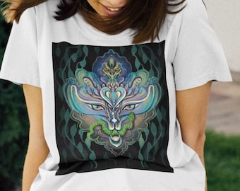 Camiseta Trippy Camiseta con ilustración de naturaleza salvaje Criatura alienígena cósmica Arte chamán Ropa Trippy Camiseta con setas de arte Ropa rave Top psicodélico