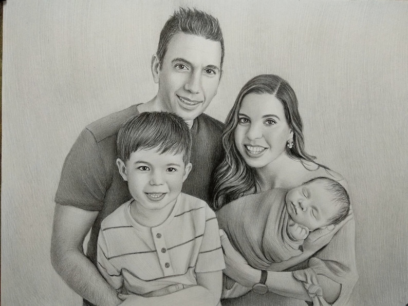 Family custom painting Pencil drawing from photo Realistic Etsy
