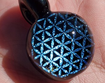 Handmade Glass Geometric Pendant, 0.8 inch, Galaxy Black