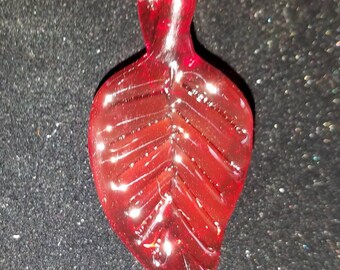 Handmade Red Glass Leaf Pendant, 48mm