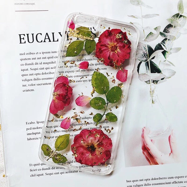 Pressed dried rose flower case iphone 12,real floral iphone 7 8 plus X XS XR 11 12 13 pro max case,Samsung galaxy note20 S9 red floral cover