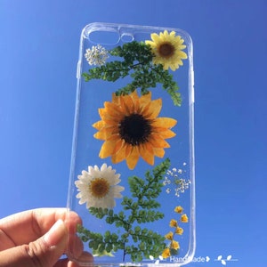 Pressed real sunflower phone case,iphone 7 8 plus X XS XR 11 12 13 pro max dried floral case,Samsung note20 S10 S21 handmade flower cover