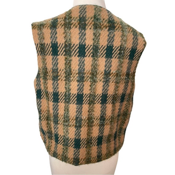 Vintage Handmade Wool Tan and Green Plaid Open Fr… - image 7