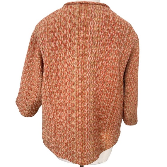Vintage Handwoven Orange and Tan Wool Yarn Coat O… - image 6