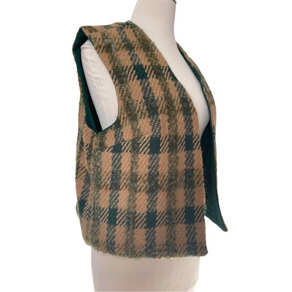 Vintage Handmade Wool Tan and Green Plaid Open Fr… - image 6