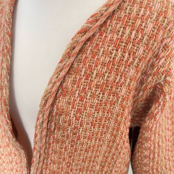 Vintage Handwoven Orange and Tan Wool Yarn Coat O… - image 2