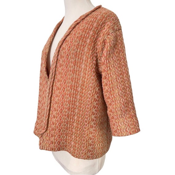Vintage Handwoven Orange and Tan Wool Yarn Coat O… - image 3