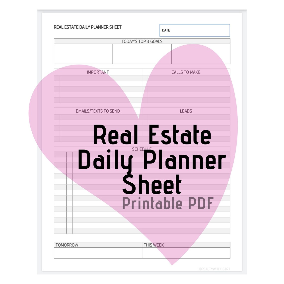 Real Estate Daily Planner Sheet PDF Printable Etsy