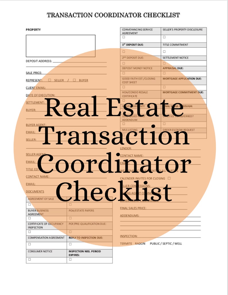 Printable Real Estate Transaction Coordinator Checklist Printable Templates