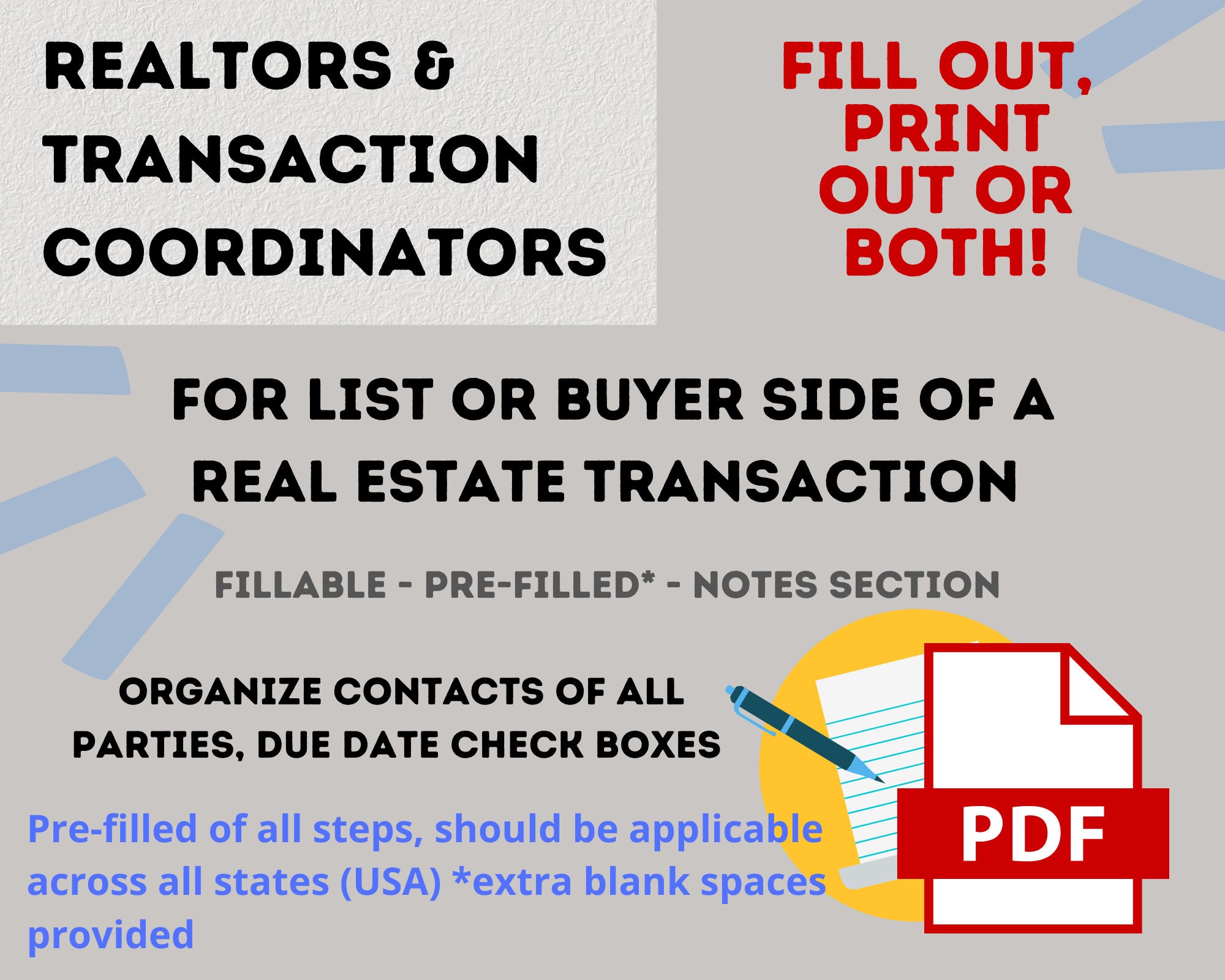 New Paperless Fillable Real Estate Transaction Checklist or Printable