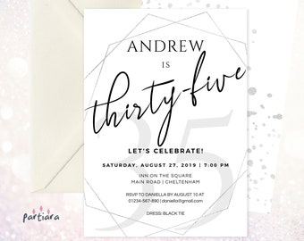Black /& Gold Party Digital 35th Wedding Anniversary Invite EDITABLE 35th Party Invitation Birthday Printable Cheers to Thirty Five Years