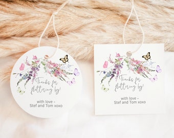 Butterfly Favors Thank You Tags, Thanks for Fluttering By Bridal Shower Wildflowers Printable, Girls 1st Birthday Party Goodie Bags P256