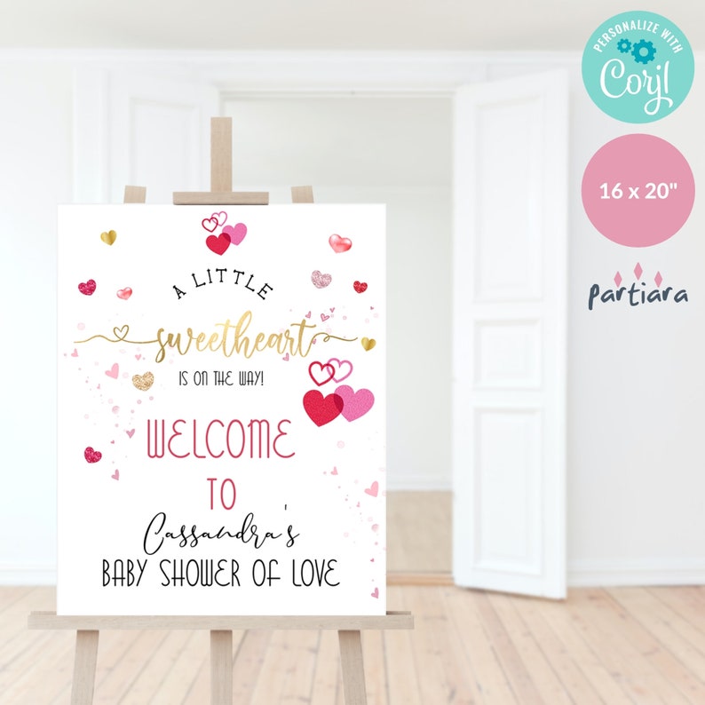 Valentines Baby Shower Sign Party Printable Decor, Girls Little
