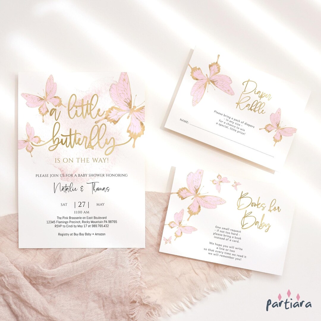 Butterfly Baby Shower Invitation Bundle Set, Girls Party Invite Pack ...