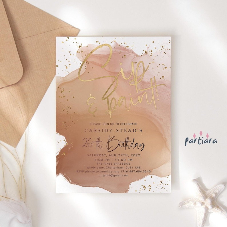 Sip and Paint Party Invitation Printable Ladies Birthday Etsy
