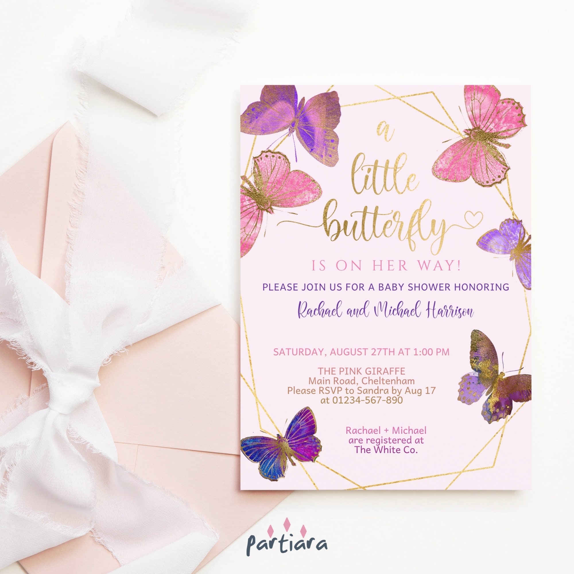 Pink and purple baby shower invitations cheap