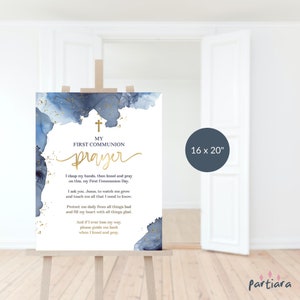 First Communion Prayer Sign Template, Boys Navy Blue Holy Communion Blessings Poster Decor Printable Editable 16x20 Download P239
