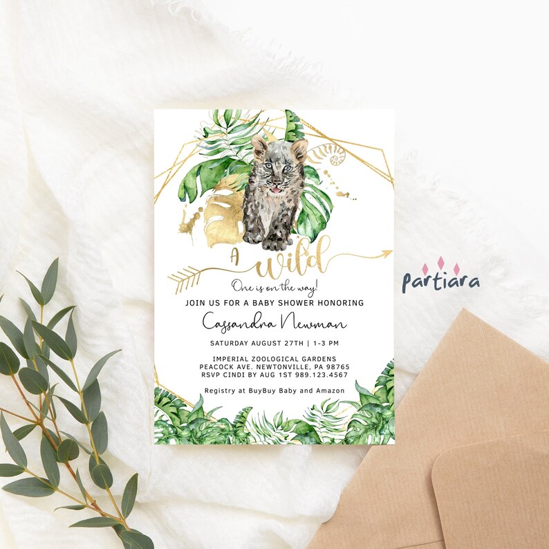 Leopard Baby Shower Invitation Printable A Little Wild One Party Invite Editable Download Jungle Safari Boy Girl Gender