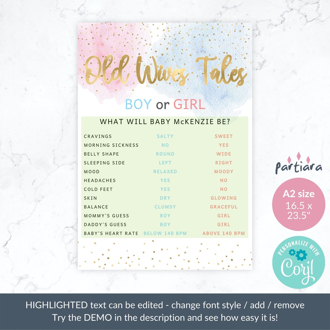 DIY Old Wives Tales Gender Reveal Party Game Printable Boy - Etsy