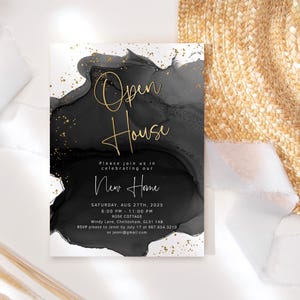 Open House Einladung Vorlage, Realtors Invite Printable, Schwarz Weiß Gold Dekor, Bearbeitbarer Digitaler Download Flyer P268