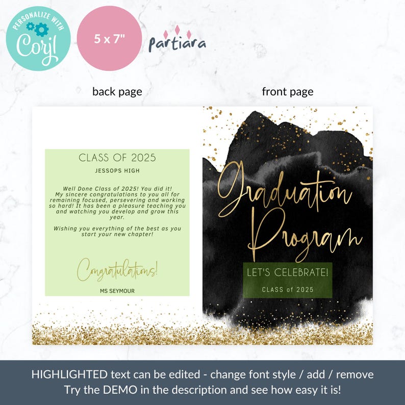 Graduation Program Template, Black Grad Party Programs Printable ...