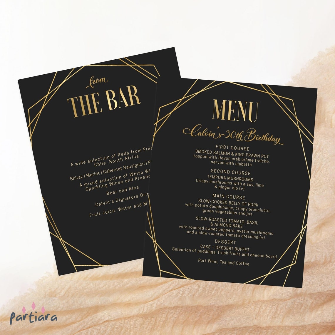 Black Gold Food and Bar Menu Printable Men or Ladies Birthday Etsy