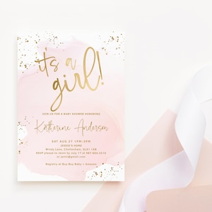 Babypartyeinladung Mädchen, rosa es ist ein Mädchen-Baby Sprinkle Party einladen Vorlage, bearbeitbare digitale Download Karten P458