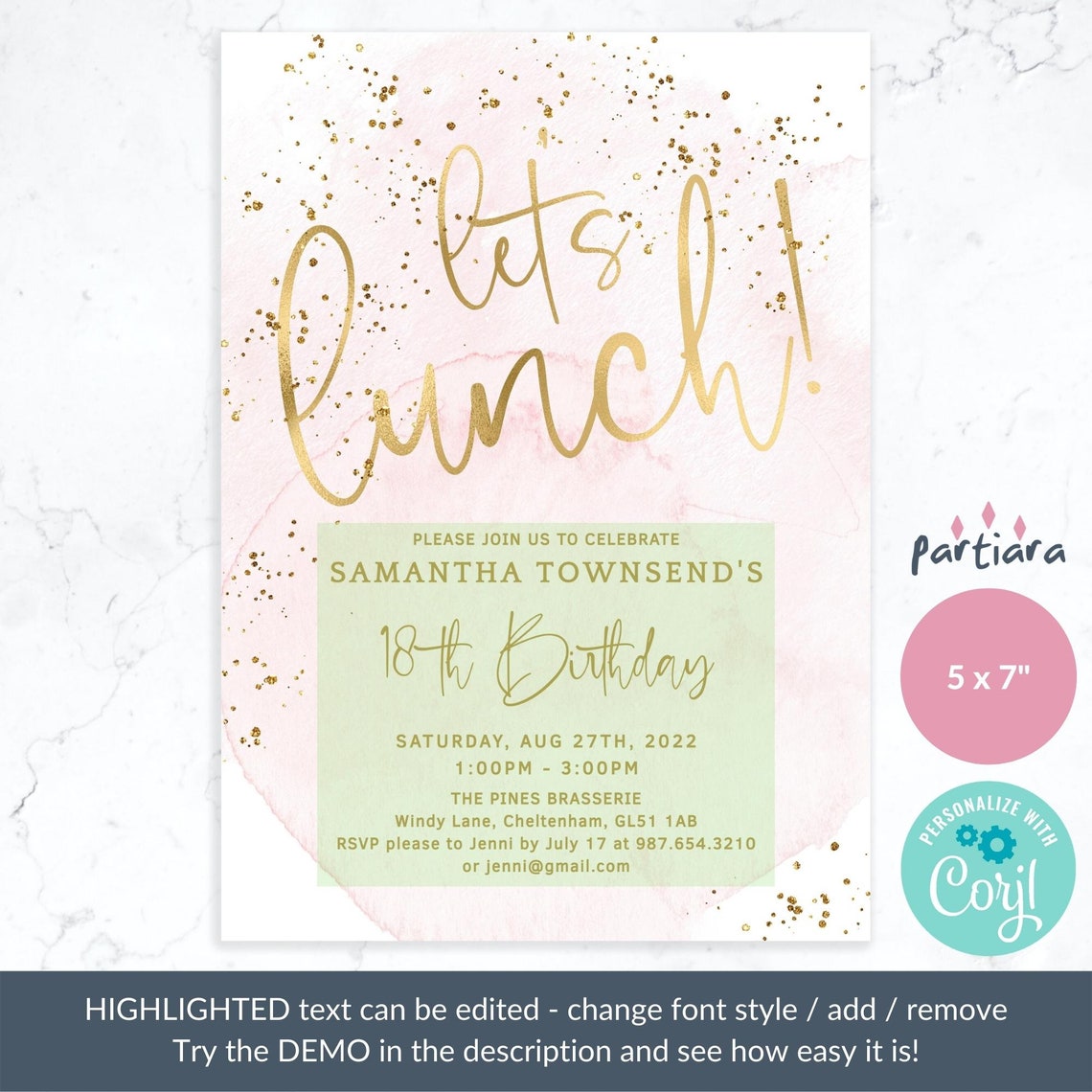 Ladies Lunch Party Invitation Printable Blush Pink Gold - Etsy