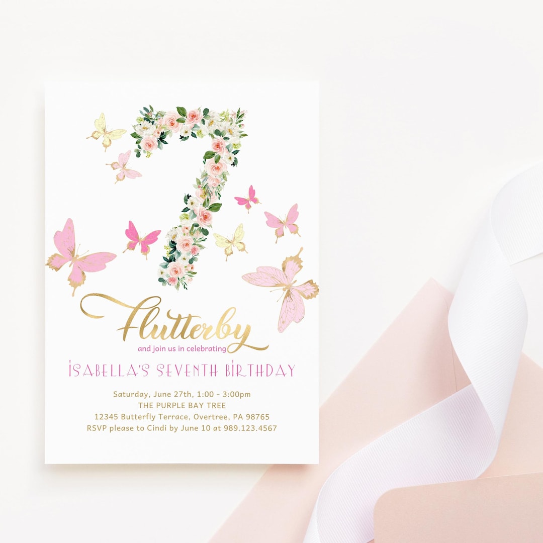 Butterfly Invitation 7th Birthday Printable, Girls Enchanted Garden ...