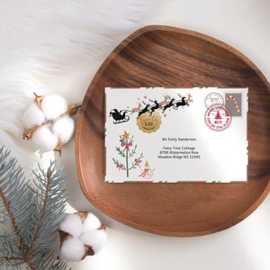 Sobre de Papá Noel para imprimir, carta de Papá Noel, plantilla editable, entrega de correo al Polo Norte, carta de Papá Noel por correo, descarga B P191