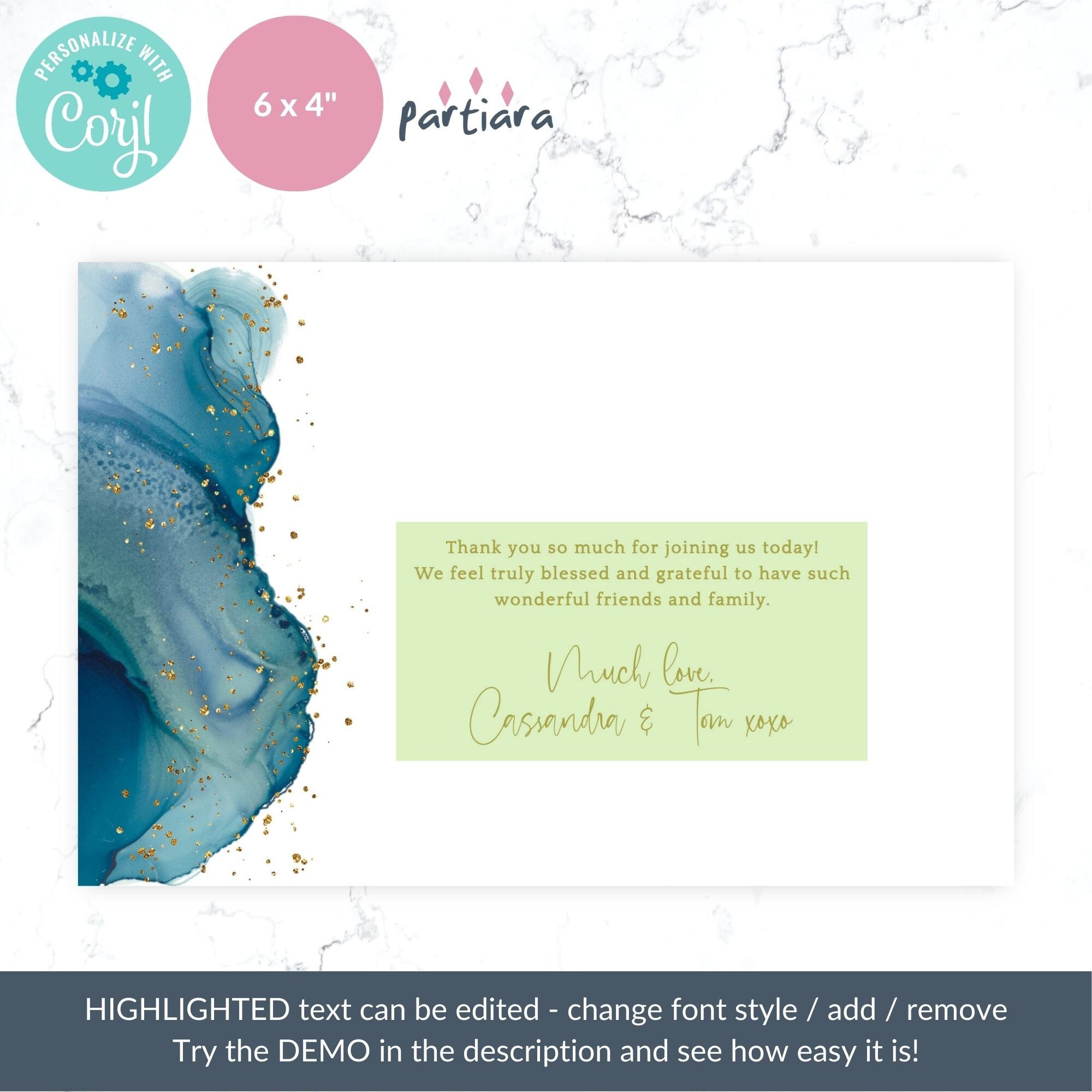 Birthday Thank You Card Teal Gold Party Printable, Ladies Dinner Events ...