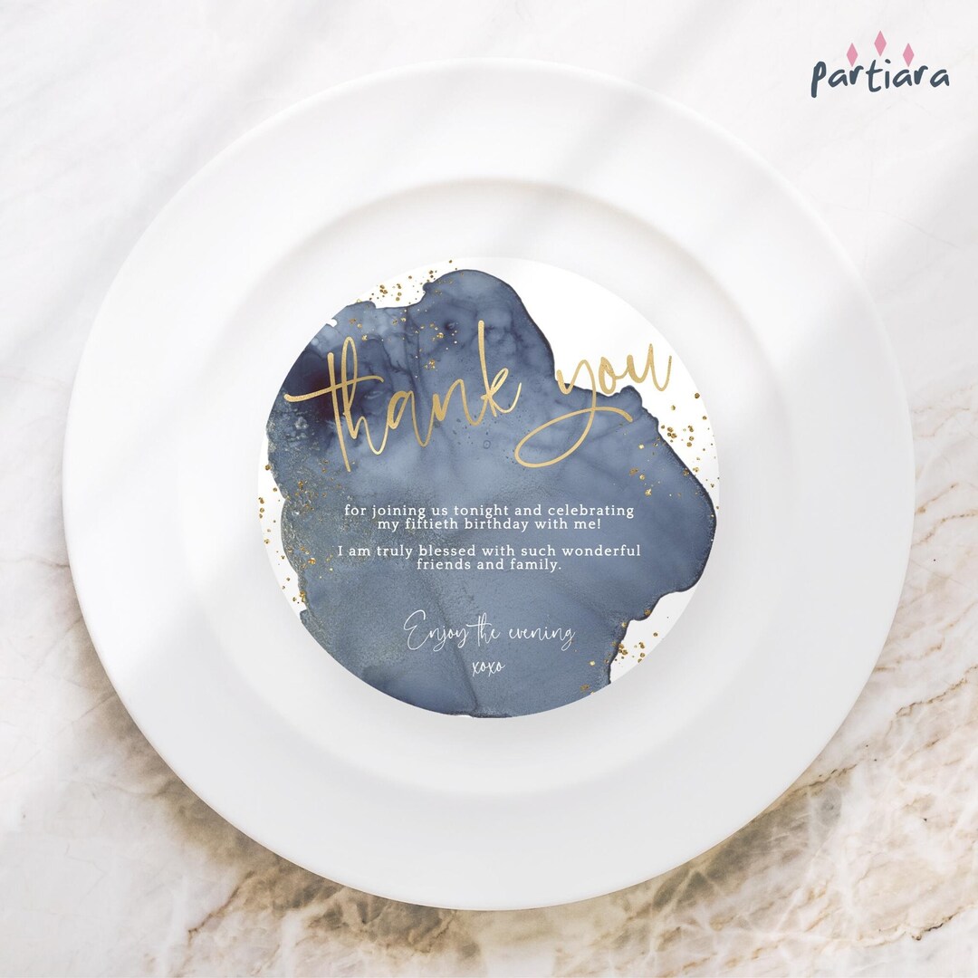 Navy Blue Plate Charger Thank You Card Men or Ladies Birthday Etsy