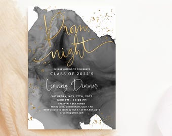 Prom Invitation, Prom Night Party Invite Printable, Prom Send Off Dinner Dance, Black and White Gold Decor, Editable Digital Download P268