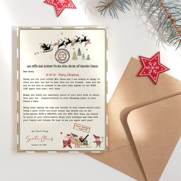 Official Letter from Santa Claus Editable Father Christmas North Pole Mail Boy Girl Christmas Eve Box Template DIY Printable Download P191