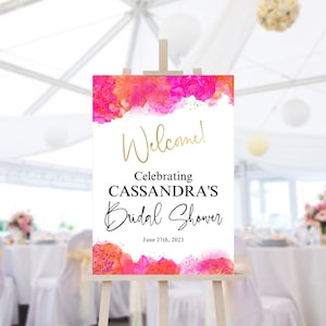 Pink Bridal Shower Welcome Sign, Tropical Brunch Party Welcome Poster Printable, Ladies or Teen Girls Birthday, A1 Editable Template P200