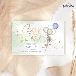 Réservez la carte de baptême, faire-part de baptême garçons, baptême, faites gagner les dates imprimables, réservez la date d'anniversaire, modifiable P662