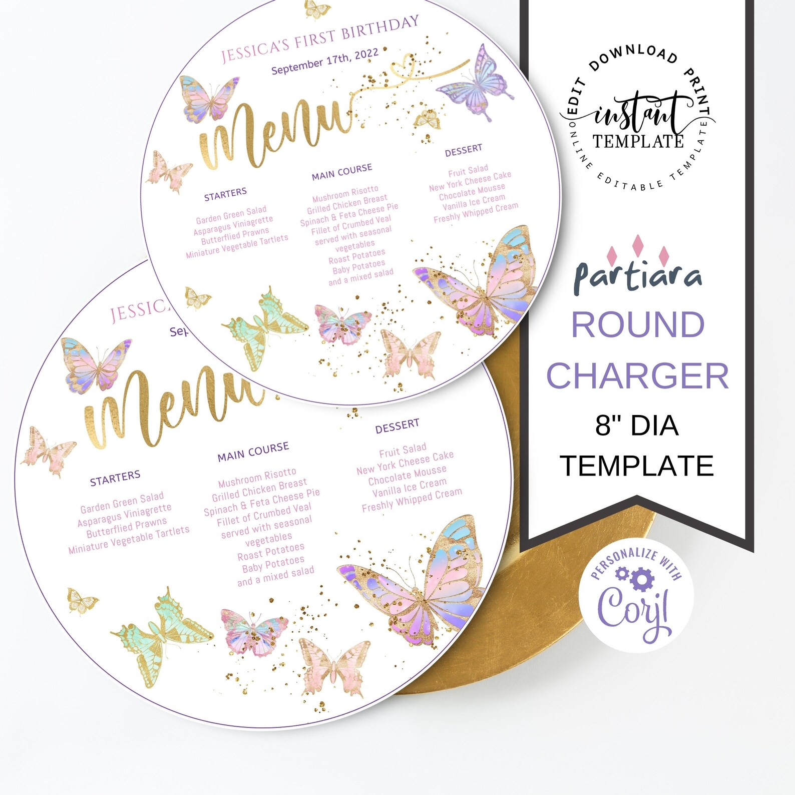 Butterfly Menu Card Editable Template Girl Plate Charger Menus | Etsy UK