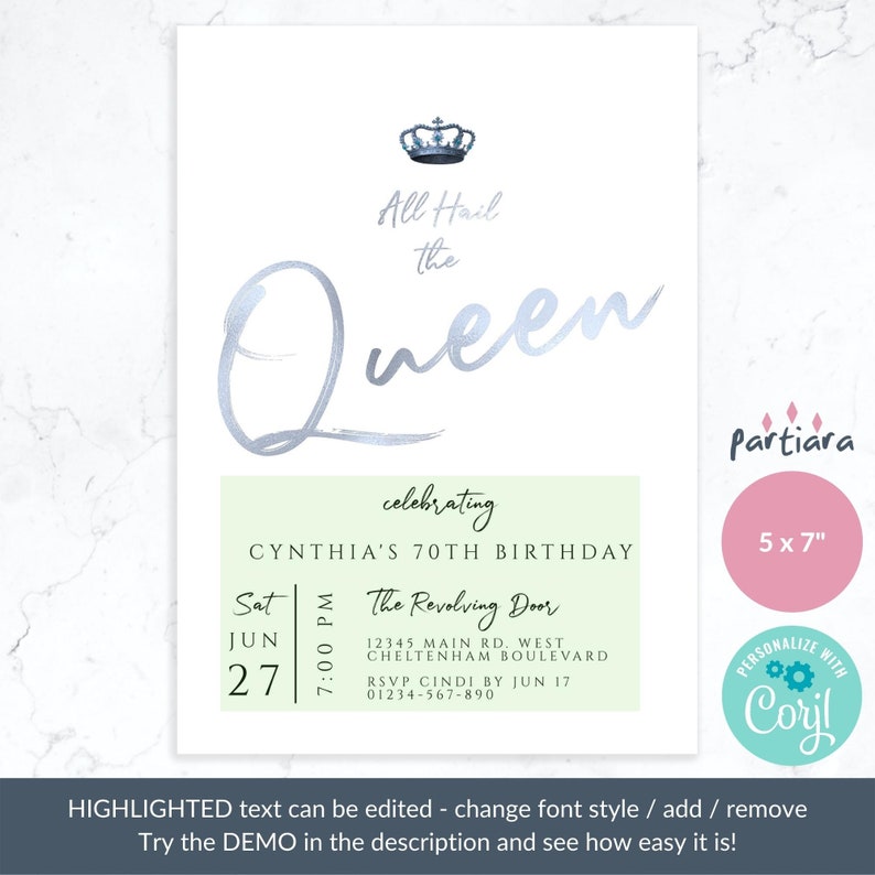 Queens Platinum Jubilee Party Invitation Printable Silver All Etsy UK