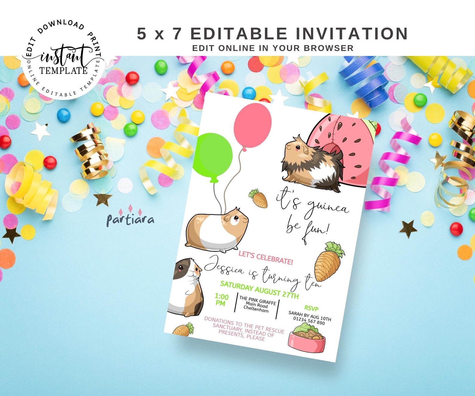 Guinea Pig Party Invitation Guinea Pig Birthday Party Invite | Etsy