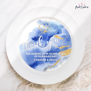 Blue Round Plate Charger Thank You Card Template, Mens Birthday Dinner Party Plate Inserts Printable, Editable Table Welcome Card P260
