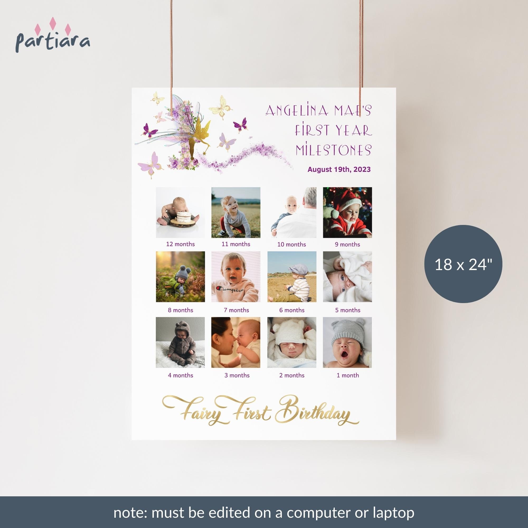 Fairy First Year Poster 1st Birthday Pictures Template for Girls ...