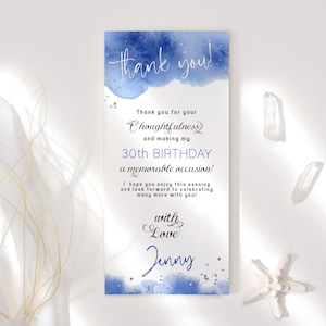 Royalblau Dankeskarte, Sweet 16 Geburtstagskarten bedruckbar, Teen Boys Dinner Party Notecard, bearbeitbare Vorlage Download P237