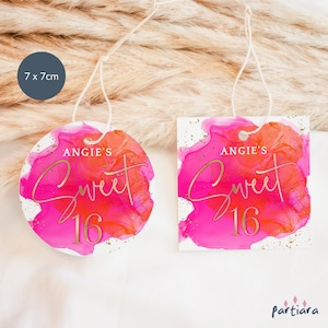 Rose Orange Sweet 16 étiquettes, 16e anniversaire de filles faveur cadeaux étiquette imprimable modifiable en téléchargement numérique modèle P200