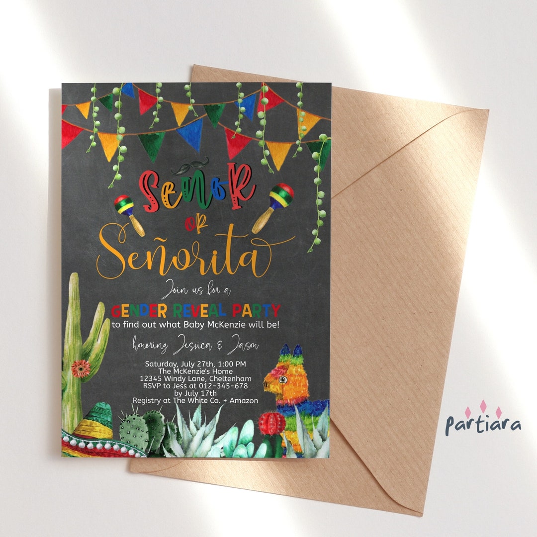 Mexican Gender Reveal Invitation Printable Senor Senorita Boy Etsy